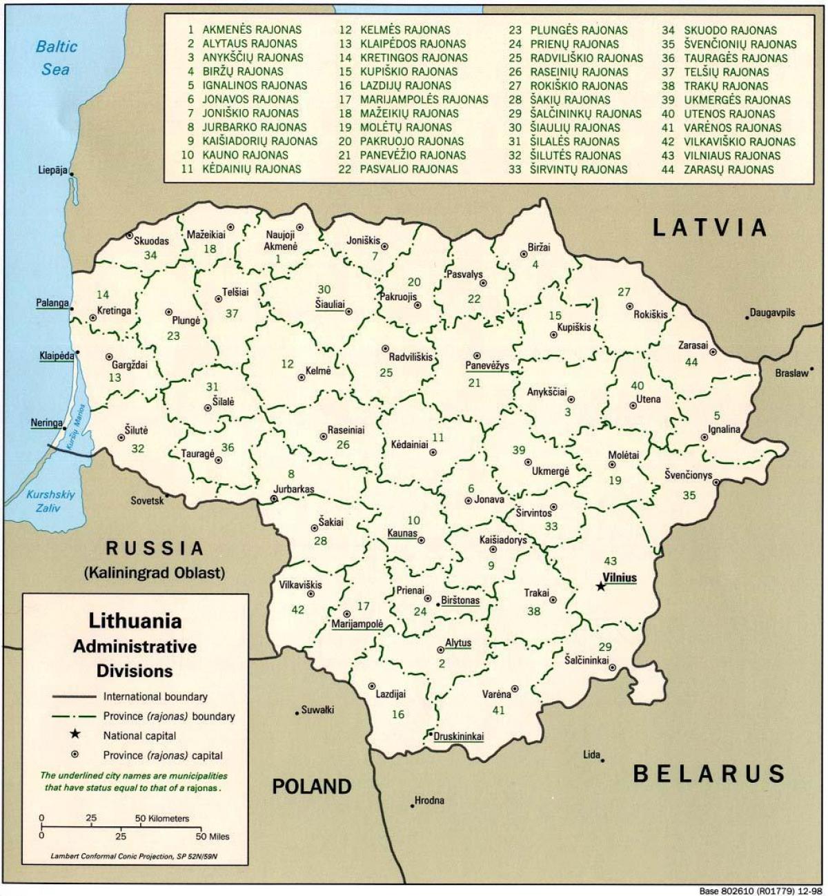 Χάρτης του χάρτη με τις πόλεις της Λιθουανίας