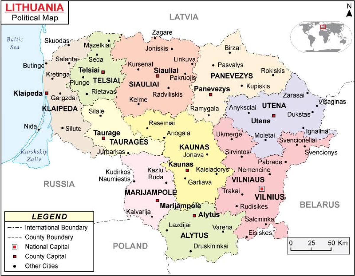 Χάρτης της Λιθουανίας πολιτική