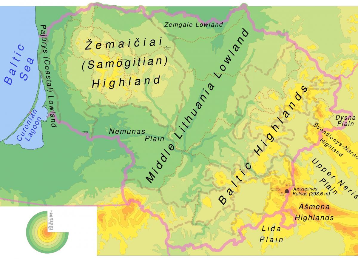Χάρτης της Λιθουανίας φυσική