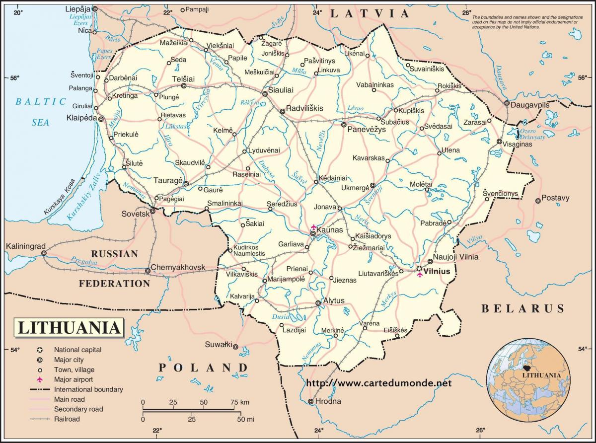 Χάρτης της Λιθουανίας χώρα